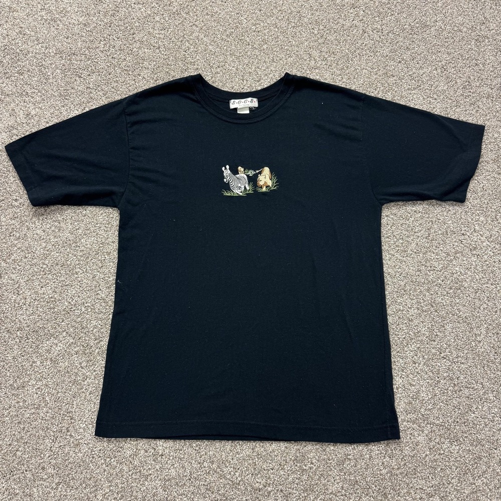 Vintage Sacha Shirt Womens Large Black Safari Animal Zebra Lion Tee T-Shirt